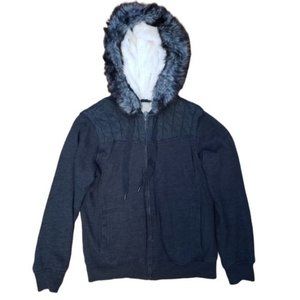 Green Tea Sweater Jacket Faux Fur Lined Size Small